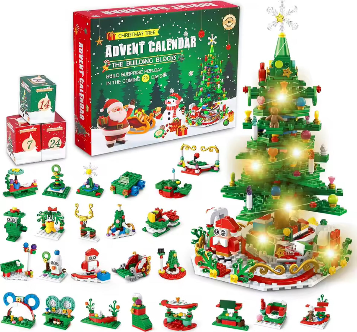 XXL 2 in 1 LED Weihnachts Baustein Spass Adventskalender