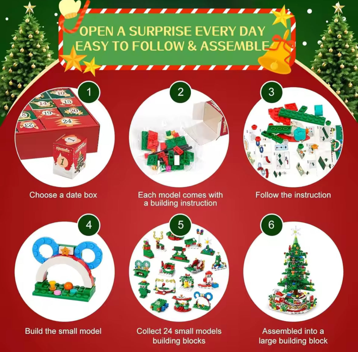 XXL 2 in 1 LED Weihnachts Baustein Spass Adventskalender