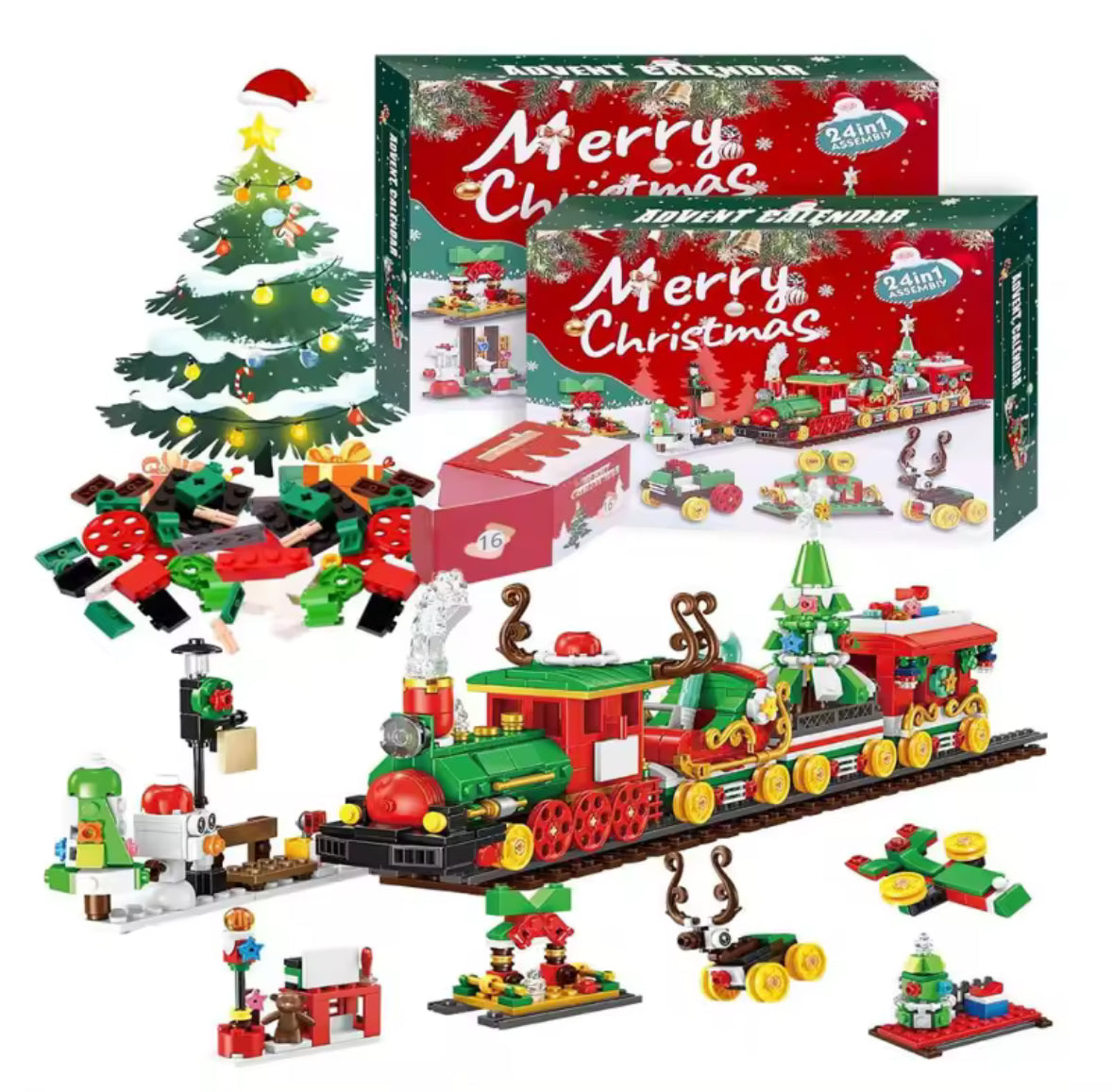 XXL 2 in 1 LED Weihnachts Baustein Spass Adventskalender