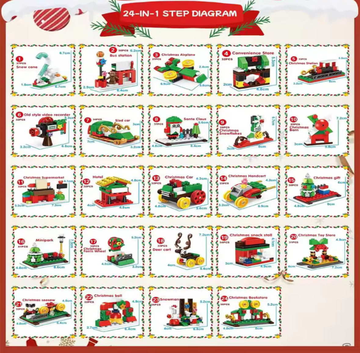 XXL 2 in 1 LED Weihnachts Baustein Spass Adventskalender